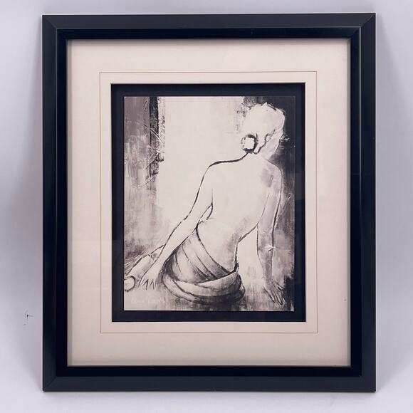 Lanie Loreth The Seated Woman Nude Black White Shadowbox Framed Print 15x17 inch - Picture 1 of 14